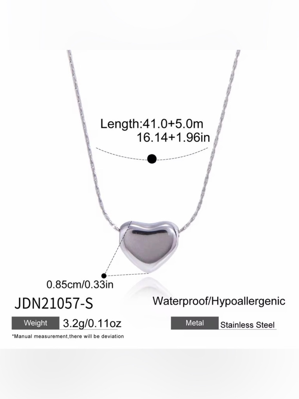 Stainless Steel Silver Tone Heart Pendant Necklace - Picture 6 of 7